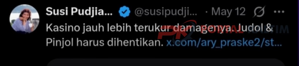 Tangkapan Layar postingan Mantan Menteri Kelautan dan Perikanan RI Susi Pudjiastuti di X