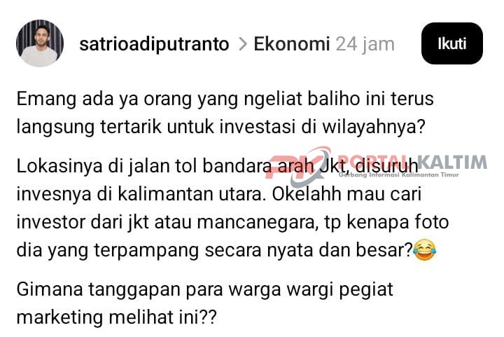 Tangkapan layar kritik warganet Threads terkait penggunaan foto kepala daerah dalam baliho