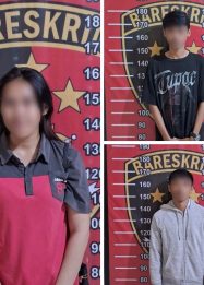 Petugas Unit Reskrim Polsek Sungai Pinang bekuk terduga pelaku kejahatan penipuan transfer palsu di Mapolsek Sungai Pinang.