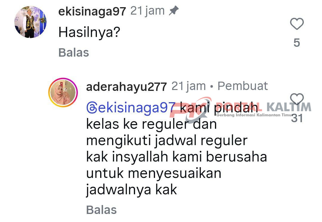 Tangkapan layar unggahan komentas dalam postingan Ade Rahayu terkait hasil dari jalan tengah antara Pemprov Kaltim dan ITK.