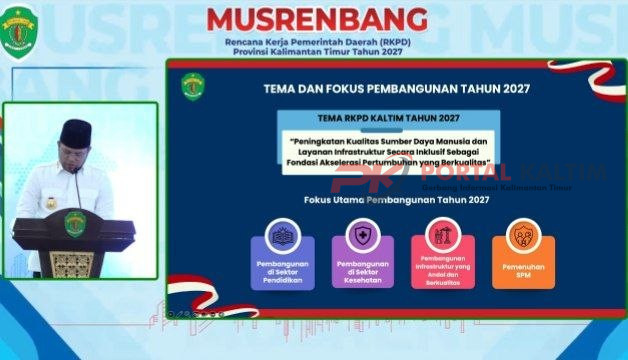 Gubernur Kaltim Rudy Mas’ud menyampaikan arah pembangunan daerah dalam Musrenbang RKPD 2027.