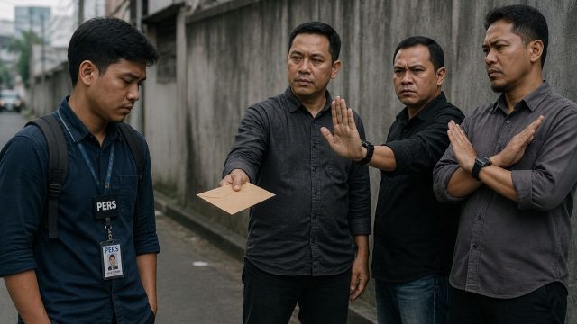 Ilustrasi pekerja media di tengah tekanan upah rendah, beban kerja tinggi, dan relasi kerja yang dinilai belum sehat di industri pers.
